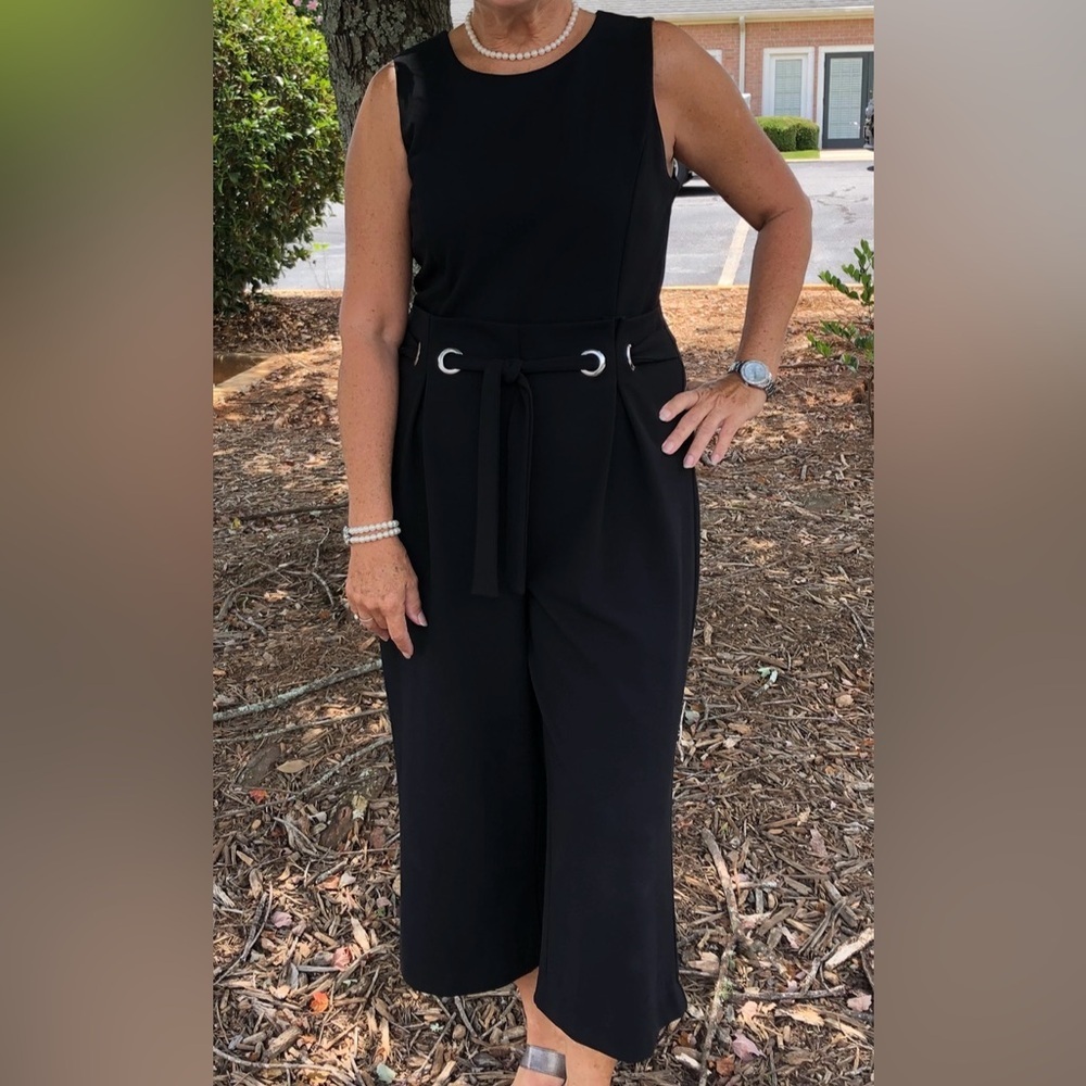 Black Sleeveless Jumpsuit Front Tie Waist size 14